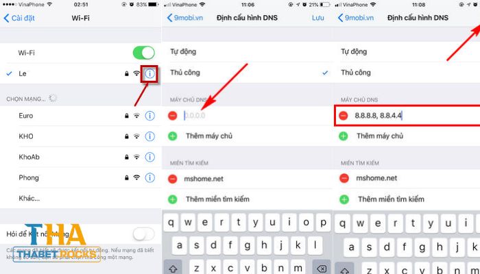 Đổi DNS 1.1.1.1 trên thiết bị iOS để truy cập link vào Thabet không bị chặn